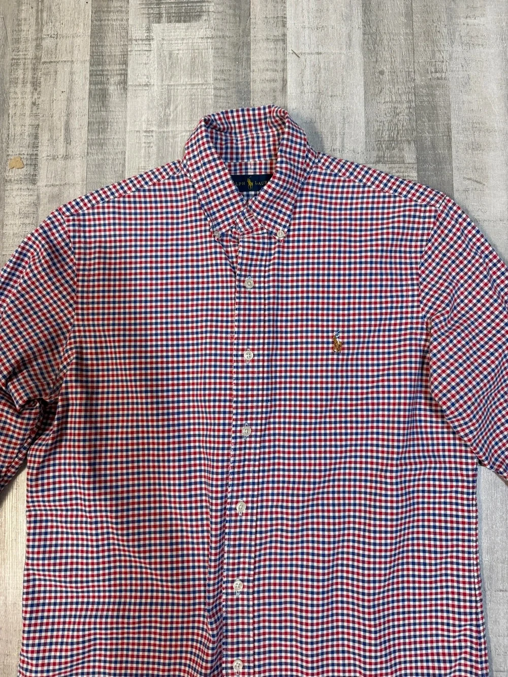 Polo Ralph Lauren Mens M Red Blue White Gingham Long Sleeve Button Down Shirt